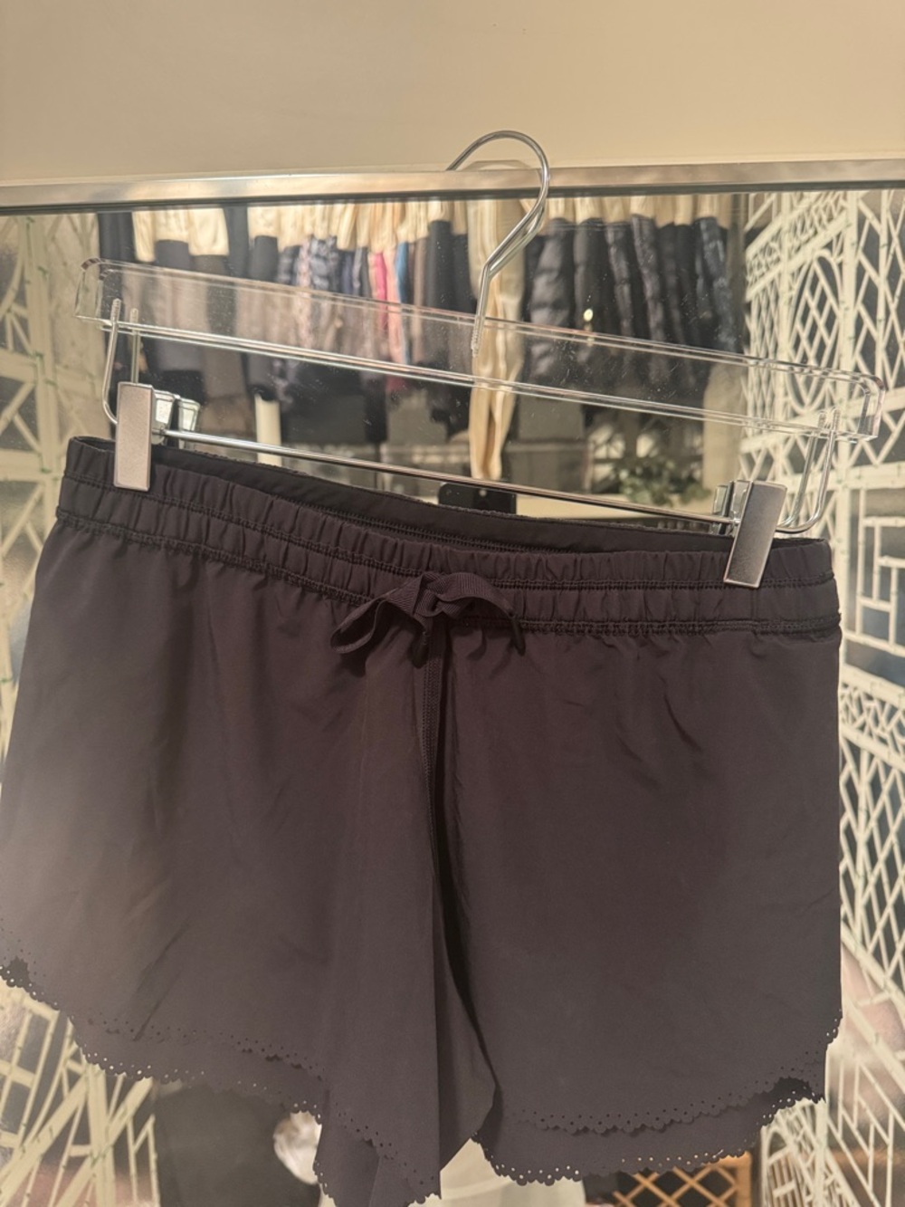lululemon athletica Black Drawstring Athletic Shorts with Scalloped Hem